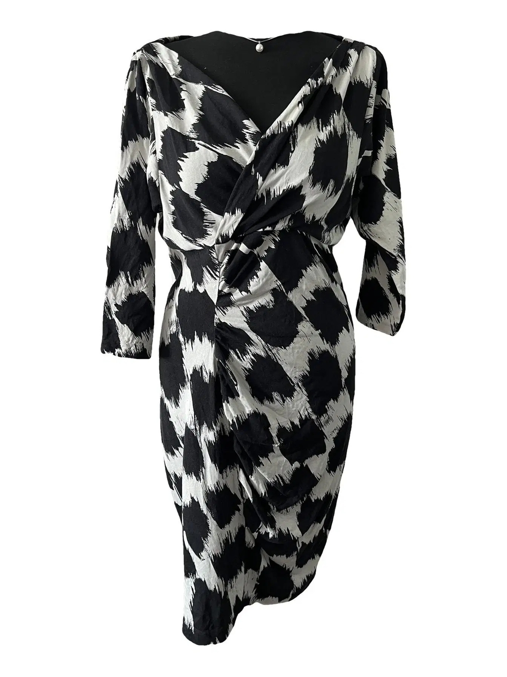 Diane Von Furstenberg BASUTO Black and White Silk Jersey Long-Sleeve Dress 6 DVF